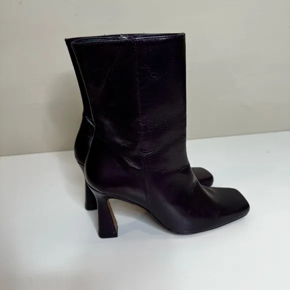 MINELLI Purple Made In Spain Leather Heel Booties With Square Toes size …
