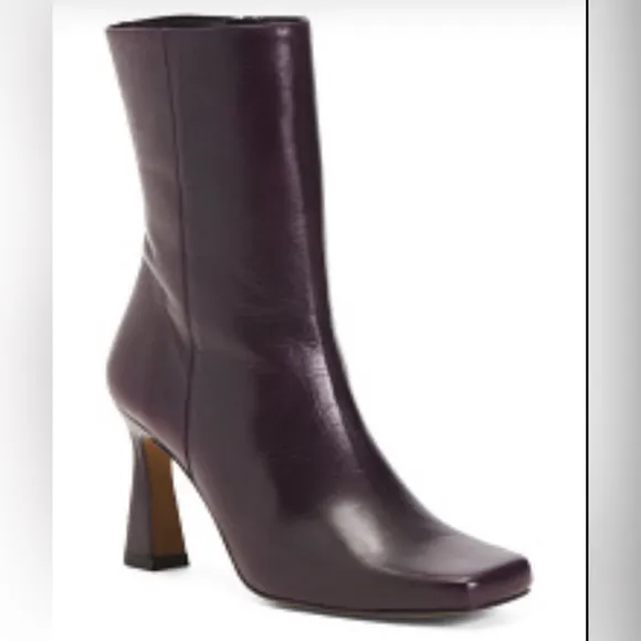 MINELLI Purple Made In Spain Leather Heel Booties With Square Toes size …
