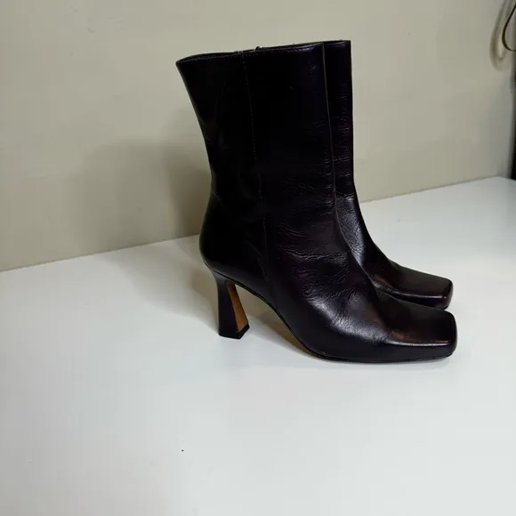 MINELLI Purple Made In Spain Leather Heel Booties With Square Toes size …
