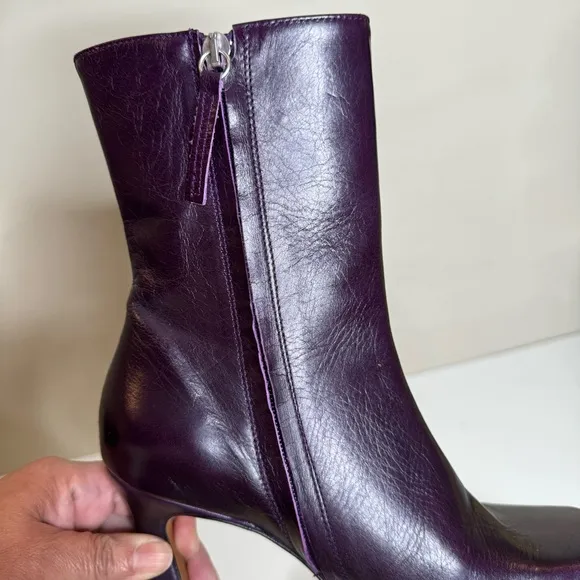 MINELLI Purple Made In Spain Leather Heel Booties With Square Toes size …