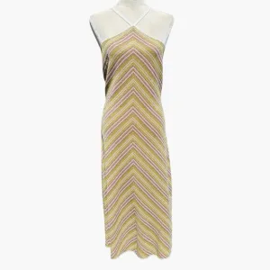 Misa Dali Metallic Dress Womens Large Chevron Midi Retro Disco Party Resort