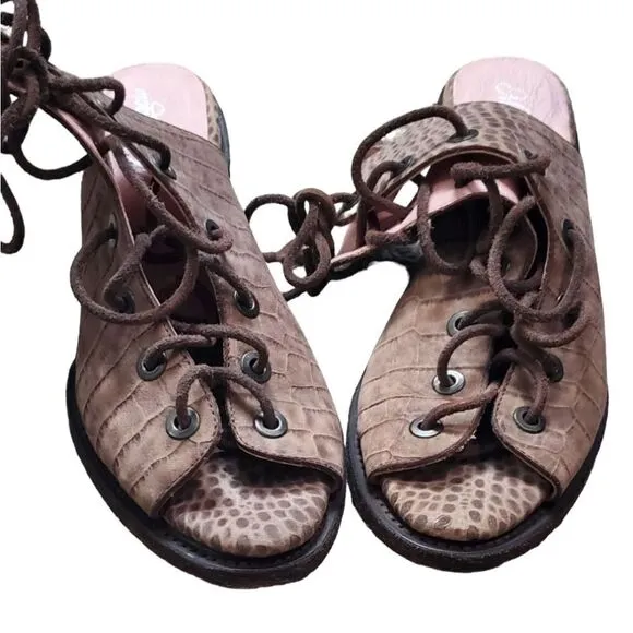 Miss Macie Taupe Goodness Gracious Leather Lace up Granny Bootie Sandals