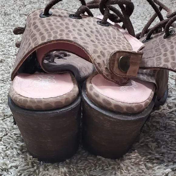 Miss Macie Taupe Goodness Gracious Leather Lace up Granny Bootie Sandals