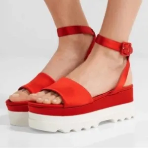 Miu Miu Red Satin Resort Platform Sandals