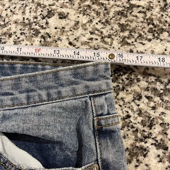 Momokrom Distressed Blue Denim Vintage High-Waisted Mom Jeans 10 Frayed Hem