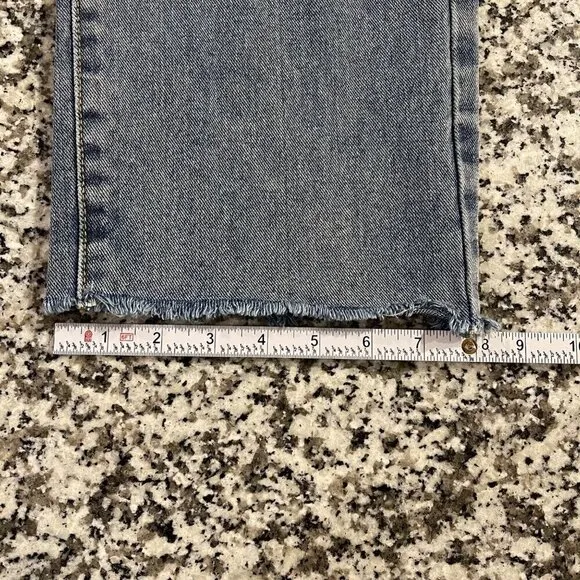 Momokrom Distressed Blue Denim Vintage High-Waisted Mom Jeans 10 Frayed Hem