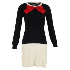 Moschino Boutique Bow Long Sleeve Mini Dress in Black Wool