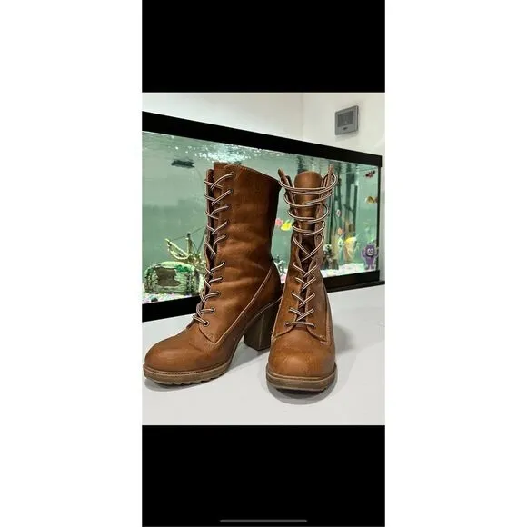 Mudd block heel Boots calf-high with fur inside size 8