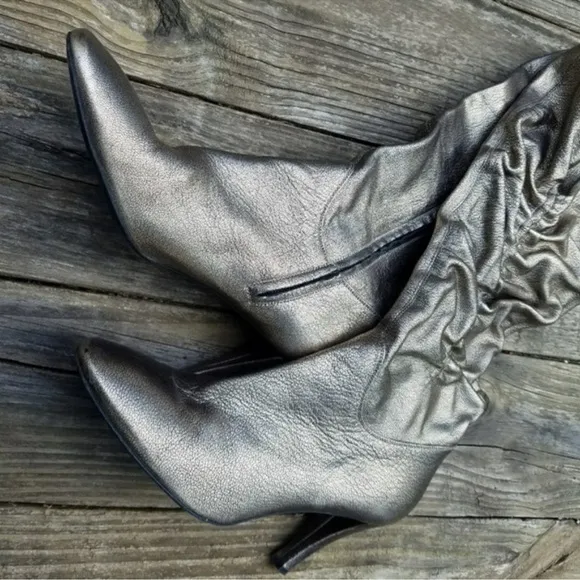 Nancy Geist Italian silver leather knee boots euro 40 10 cosmic cowgirl slouchy