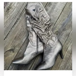 Nancy Geist Italian silver leather knee boots euro 40 10 cosmic cowgirl slouchy