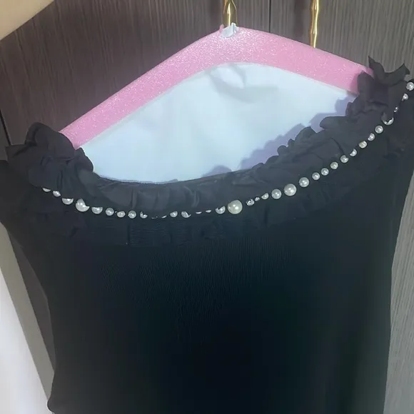 🤍Nanette Lepore Black Wool Pearl Front Sleeveless Sheath Sweater Dress 🖤