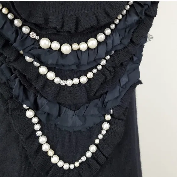 🤍Nanette Lepore Black Wool Pearl Front Sleeveless Sheath Sweater Dress 🖤