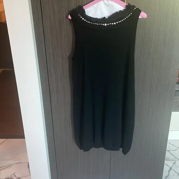 🤍Nanette Lepore Black Wool Pearl Front Sleeveless Sheath Sweater Dress 🖤