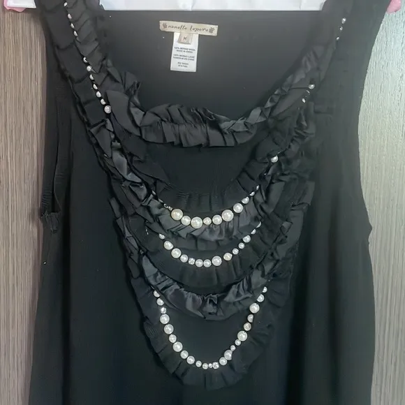 🤍Nanette Lepore Black Wool Pearl Front Sleeveless Sheath Sweater Dress 🖤
