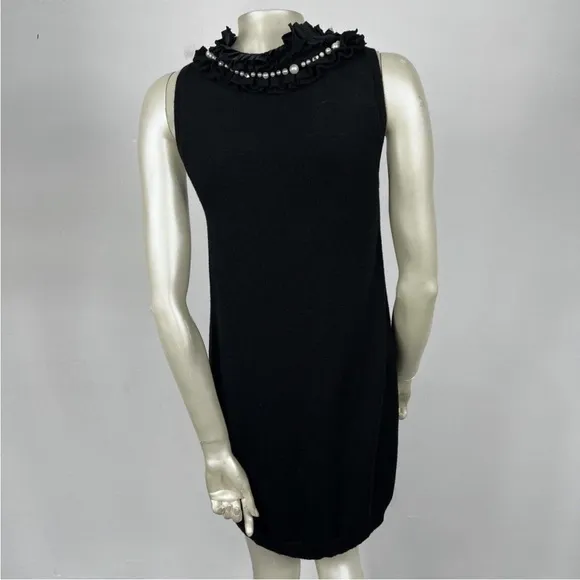 🤍Nanette Lepore Black Wool Pearl Front Sleeveless Sheath Sweater Dress 🖤