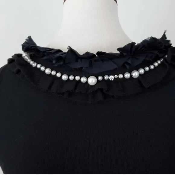 🤍Nanette Lepore Black Wool Pearl Front Sleeveless Sheath Sweater Dress 🖤