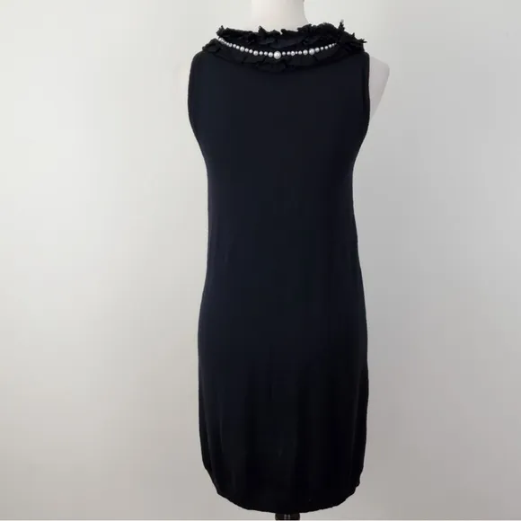 🤍Nanette Lepore Black Wool Pearl Front Sleeveless Sheath Sweater Dress 🖤
