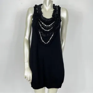 🤍Nanette Lepore Black Wool Pearl Front Sleeveless Sheath Sweater Dress 🖤