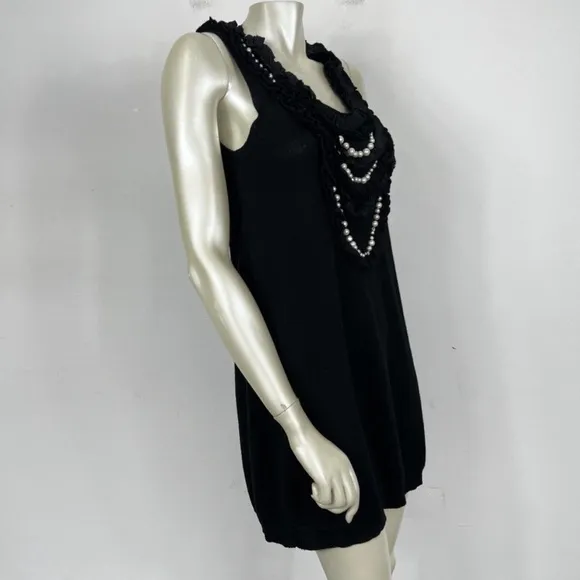 🤍Nanette Lepore Black Wool Pearl Front Sleeveless Sheath Sweater Dress 🖤