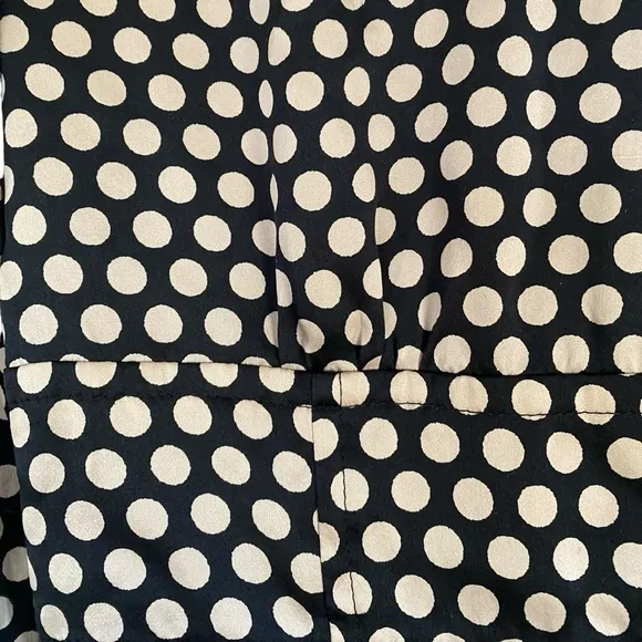 Nanette Lepore Silk Shirt Dress Size 0 Black‎ Cream Polka Dot Puff Sleeve Button