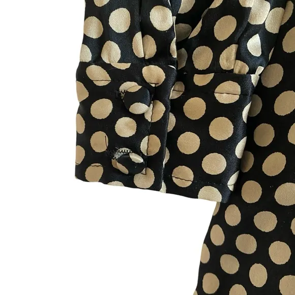 Nanette Lepore Silk Shirt Dress Size 0 Black‎ Cream Polka Dot Puff Sleeve Button