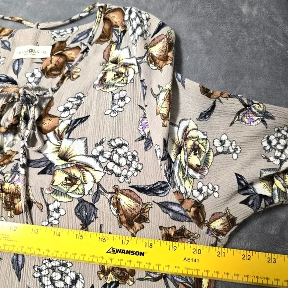 Natural Life Boho Long Maxi Floral Long Sleeve Shift Dress Womens Size XL