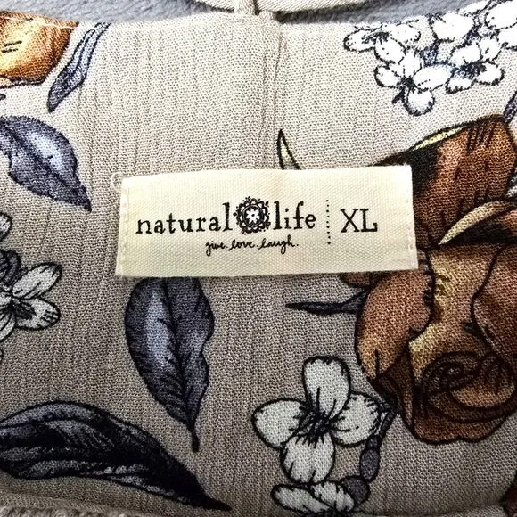 Natural Life Boho Long Maxi Floral Long Sleeve Shift Dress Womens Size XL