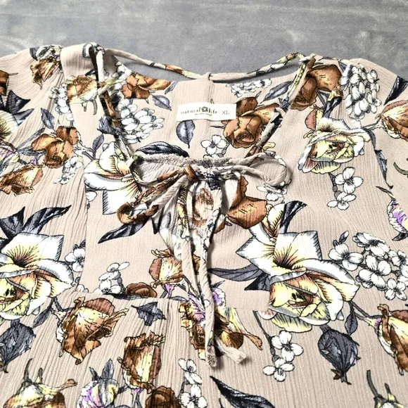Natural Life Boho Long Maxi Floral Long Sleeve Shift Dress Womens Size XL