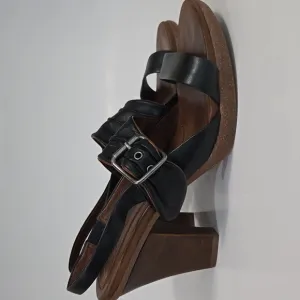 Naya Alamosa Black Leather Sandals Block Heel Womens Size 9.5 Comfort Strappy
