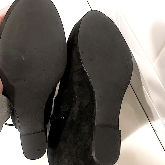 NEW Black Leather Corset Lace-Up Real Suede Goth Ankle Booties: Wedges size 8