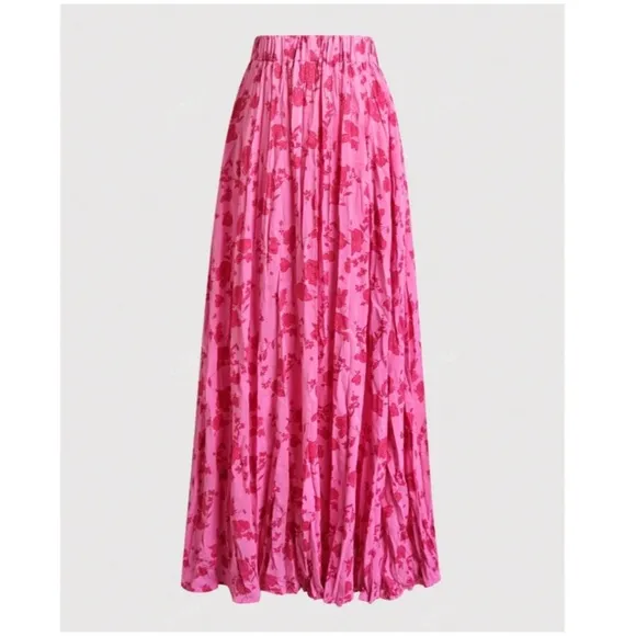NEW! Boho Hot Pink Floral Print StretchyWaist Maxi Skirt