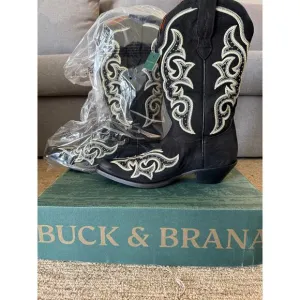 NEW Buck and Brana Ginger Florida Cowboy Boots W11 Black White Leather
