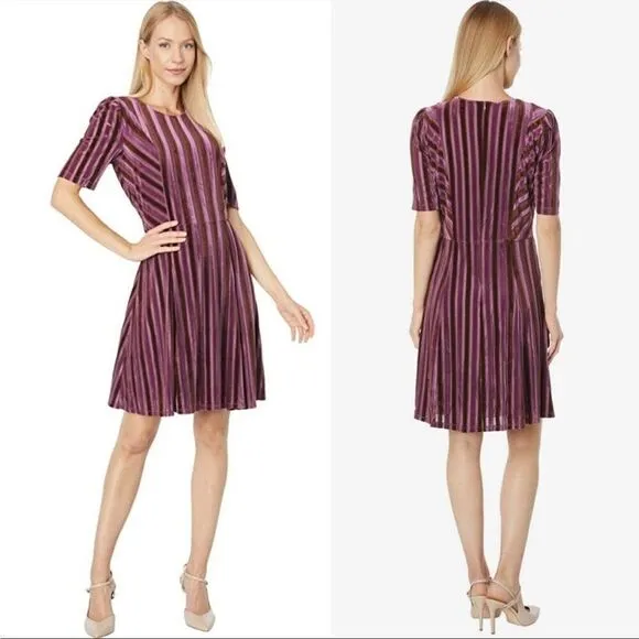 NEW LONDON TIMES Isani Fit Flare Velvet Dress , Orchid Brown - 8