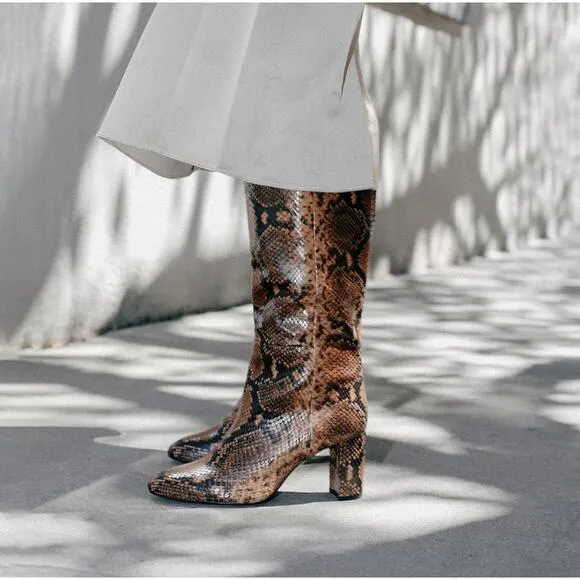 NEW MARGAUX NYC Bleecker Knee High Boots Beige Leather Sz 39 US 8.5/9