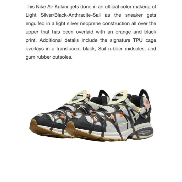 New Mens Nike Air Kukini Casual Lifestyle Gray Black Orange DX8004-001