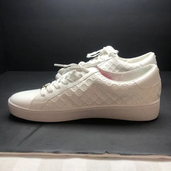 NEW MICHAEL KORS EMMETT LACE-UP EMBOSSED MK LOGO WHITE SHOES SZ 8.5 MSRP $155.00