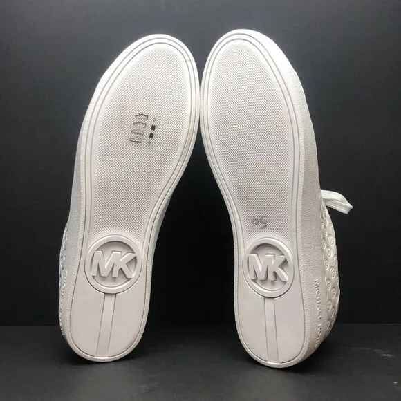 NEW MICHAEL KORS EMMETT LACE-UP EMBOSSED MK LOGO WHITE SHOES SZ 8.5 MSRP $155.00