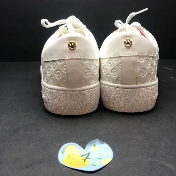 NEW MICHAEL KORS EMMETT LACE-UP EMBOSSED MK LOGO WHITE SHOES SZ 8.5 MSRP $155.00