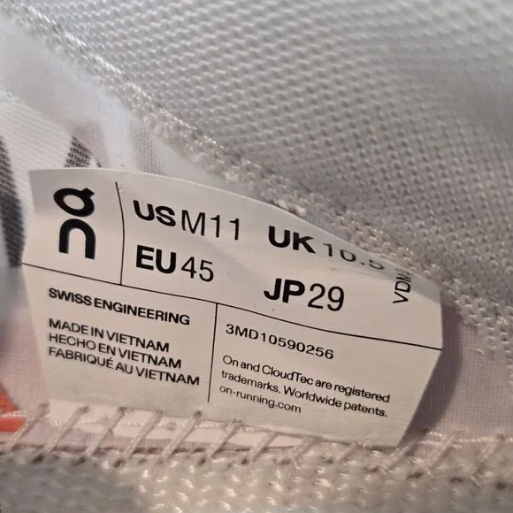 NEW On CloudBoom Echo 3 Mens Size 11 Comfy Running Shoes Sneakers White Orange