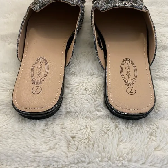 New Paisley Rhinestone Mules Flats Slip On Shoes Size 7