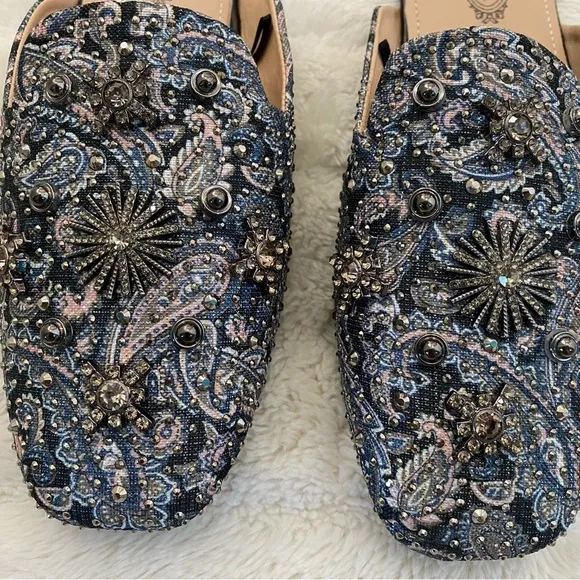 New Paisley Rhinestone Mules Flats Slip On Shoes Size 7