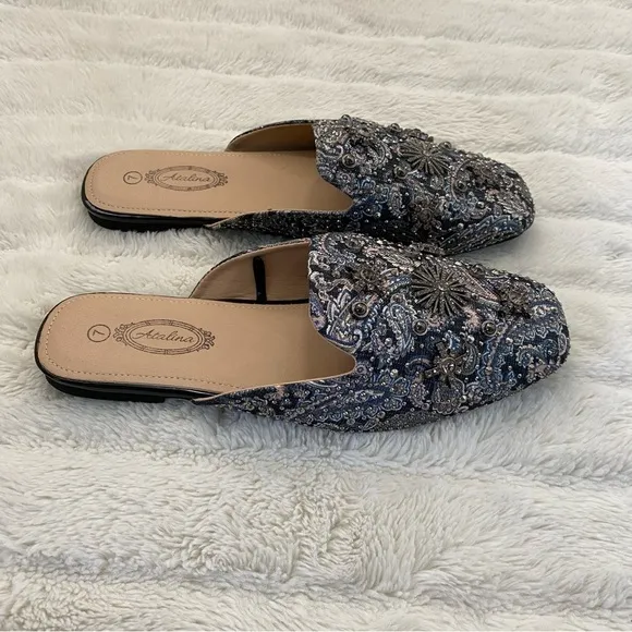 New Paisley Rhinestone Mules Flats Slip On Shoes Size 7