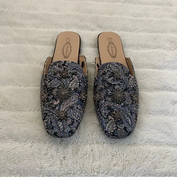 New Paisley Rhinestone Mules Flats Slip On Shoes Size 7