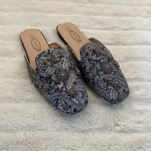 New Paisley Rhinestone Mules Flats Slip On Shoes Size 7