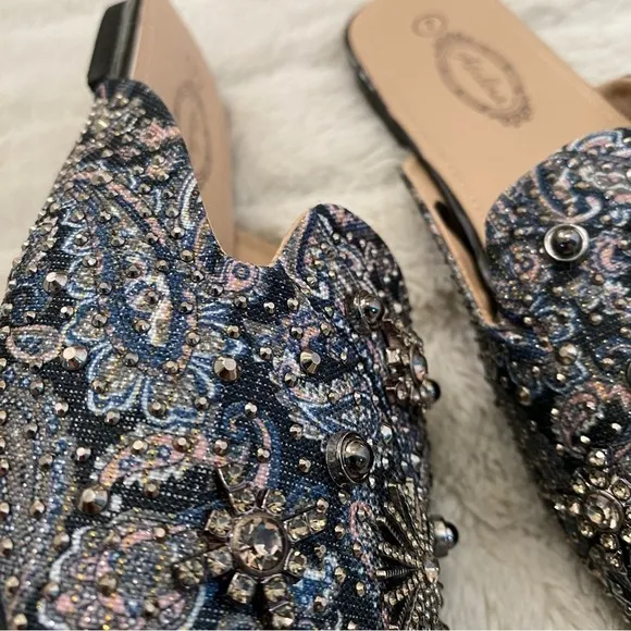 New Paisley Rhinestone Mules Flats Slip On Shoes Size 7