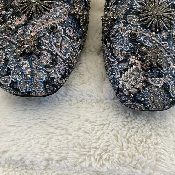 New Paisley Rhinestone Mules Flats Slip On Shoes Size 7