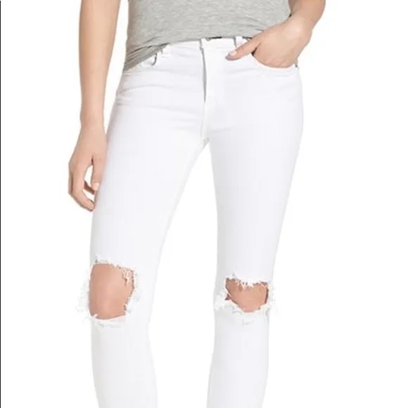 NEW! rag &amp; bone Size 27 White With Holes Capri Denim Jeans