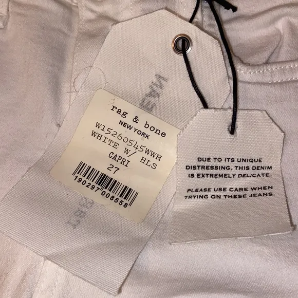 NEW! rag &amp; bone Size 27 White With Holes Capri Denim Jeans