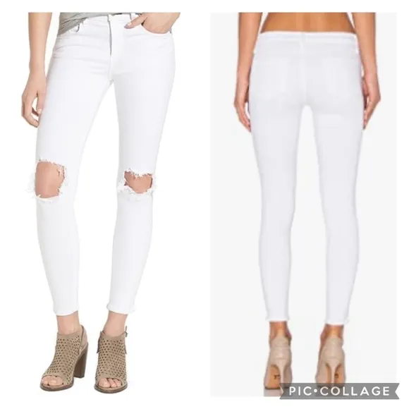 NEW! rag &amp; bone Size 27 White With Holes Capri Denim Jeans