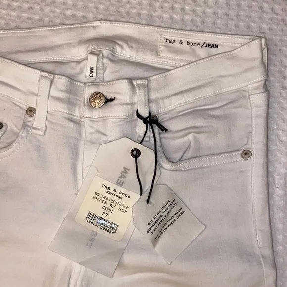 NEW! rag &amp; bone Size 27 White With Holes Capri Denim Jeans
